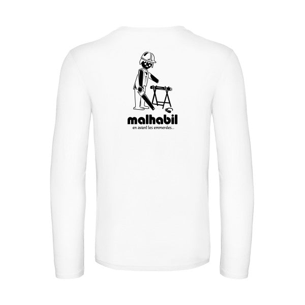 malhabil... - t shirt- manches- longues- original- humour- White impression Dos