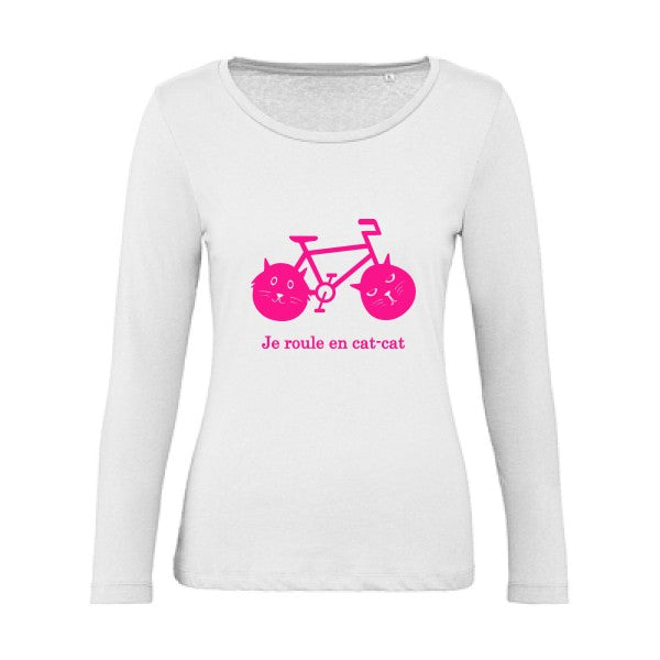 cat-cat bike Rose Fluo |   T shirt manches longues femme|100% bio