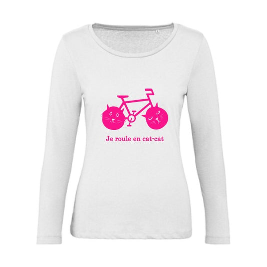 cat-cat bike Rose Fluo |   T shirt manches longues femme|100% bio