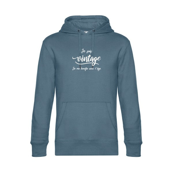 Je-suis-vintage- sweat shirt original nordic blue flex Blanc impression Face