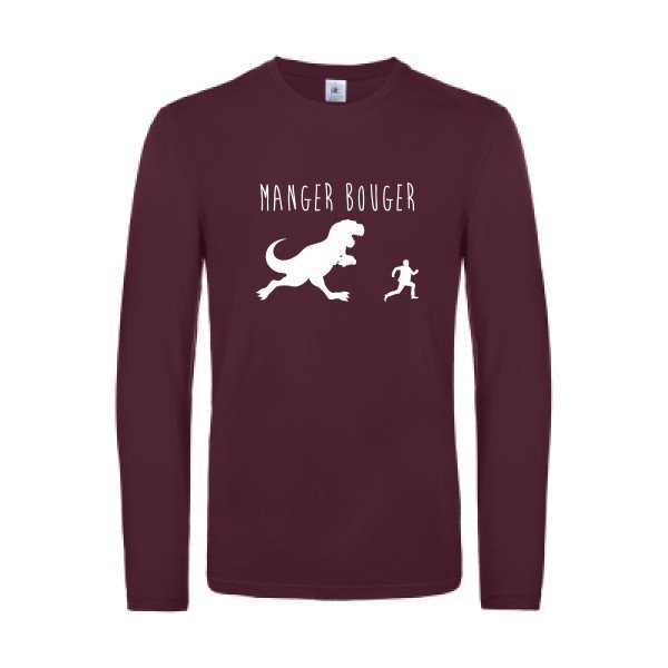 manger bouger - t shirt- manches- longues- original- humour- Burgundy impression Face