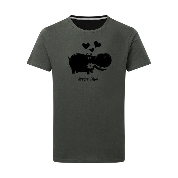 Hippopo t'aime noir -Flex noir sur T-shirt SG  Charcoal  5XL