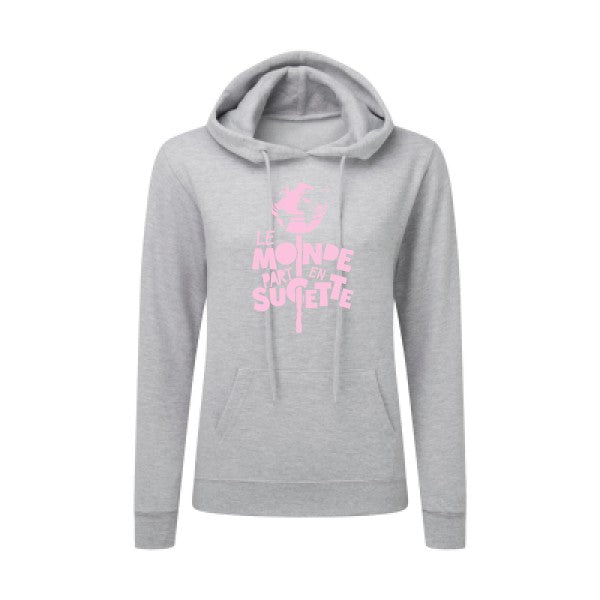 Le Monde part en Sucette Rose |Sweat original à capuche Femme