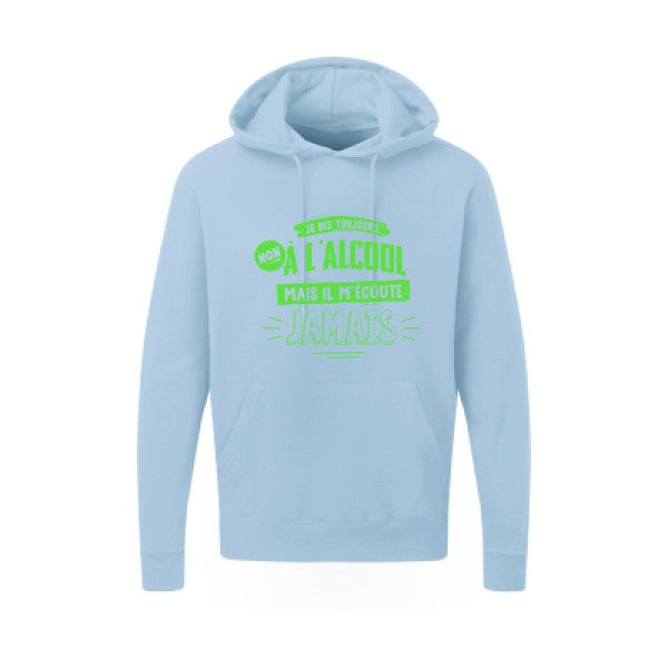 Non à l'alcool  |Sweat  capuche humoristique Vert fluo 