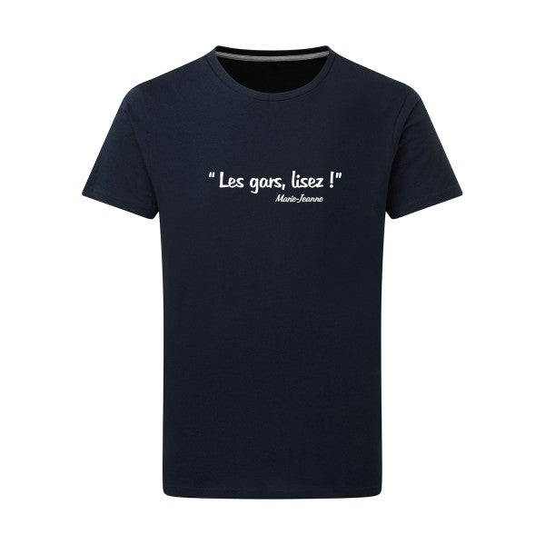 Les gars lisez ! Blanc -Flex Blanc sur T-shirt SG  Navy  5XL