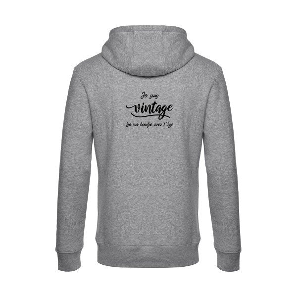 Je-suis-vintage- sweat shirt original Heather Grey flex Noir impression Dos