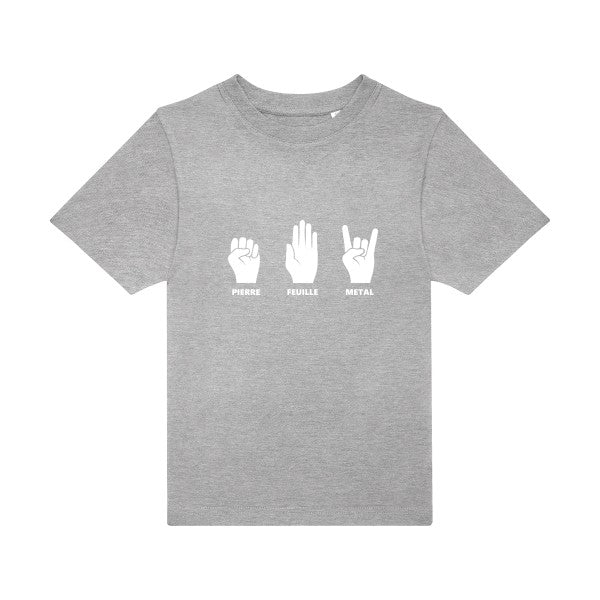 T-shirt original enfant Pierre-Feuille-Metal couleur Sport Grey flex Blanc