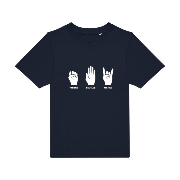 T-shirt original enfant Pierre-Feuille-Metal couleur Navy- flex Blanc