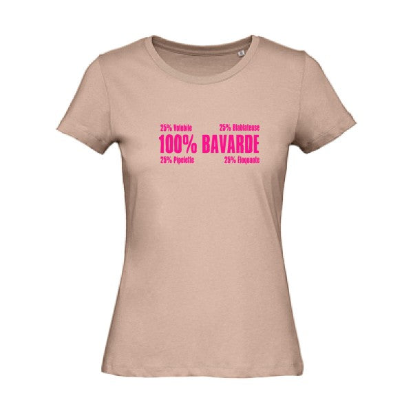 T shirt humour bio femme   femme bio|  Bavarde Rose Fluo 