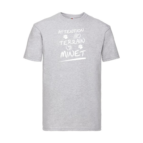 T-shirt|Attention Terrain Minet |Blanc |Fruit of the loom 205  G