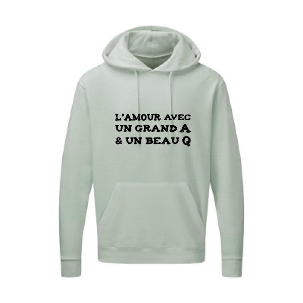 L'Amour avec un grand A et un beau Q |Sweat capuche imprimé|noir