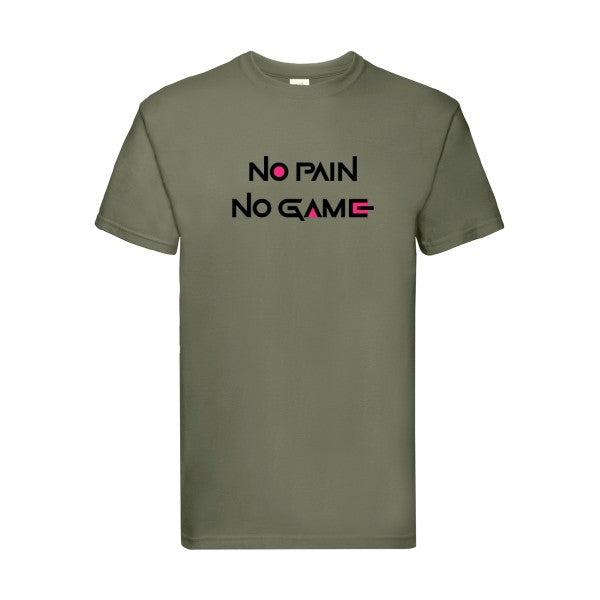 NO PAIN NO GAME  Fruit of the loom 205 g/m² T-shirt/ classic olive