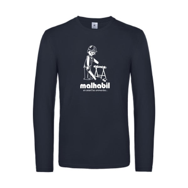 malhabil... - t shirt- manches- longues- original- humour- Navy impression Face
