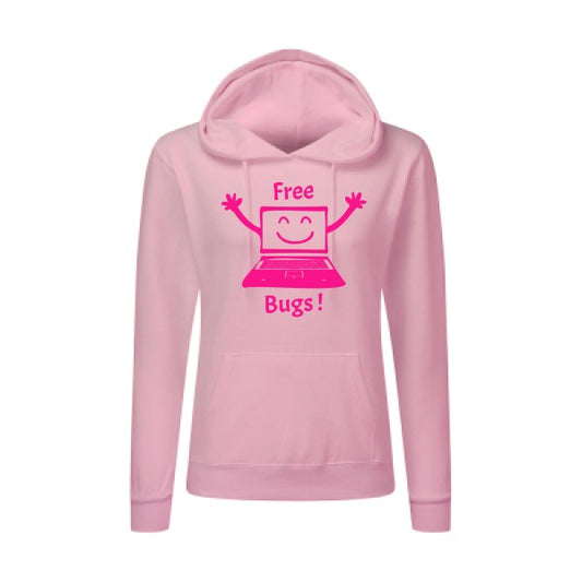 FREE BUGS ! Rose Fluo |Sweat original à capuche Femme