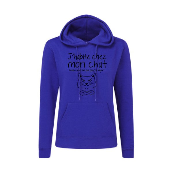 J'habite chez mon chat Noir |Sweat original à capuche Femme