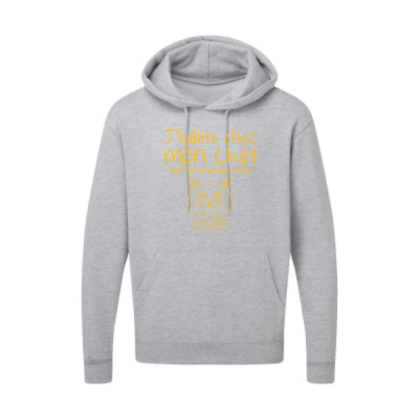 J'habite chez mon chat jaune Or |Sweat capuche imprimé homme