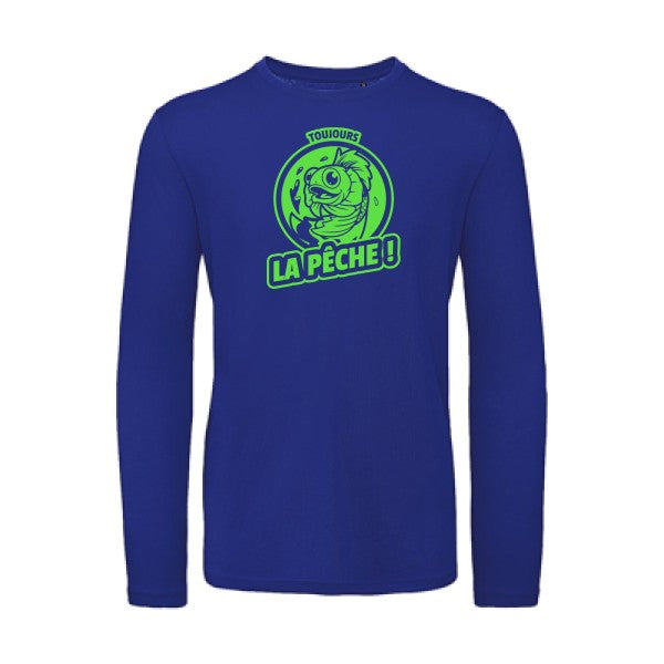 Toujours la pêche ! Vert fluo |T shirt bio homme rigolo manches longues