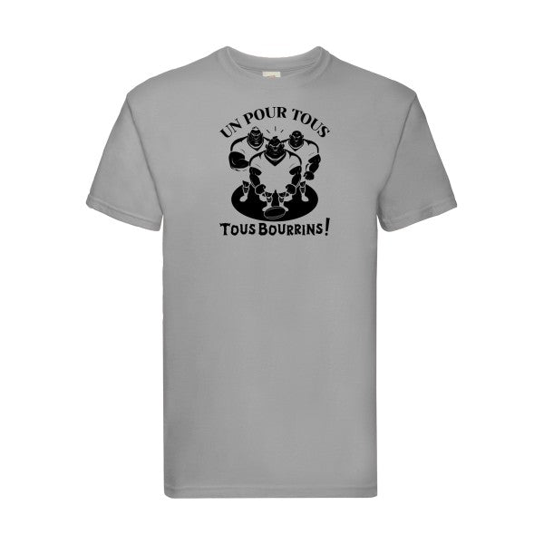 T-shirt|Un pour tous, Tous bourrins ! |Noir  |Fruit of the loom 205  G