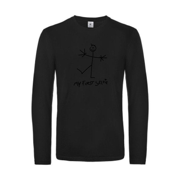 first selfie - t shirt- manches- longues- original- humour- Black impression Face
