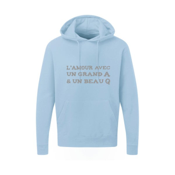 L'Amour avec un grand A et un beau Q |Sweat capuche imprimé|Gris