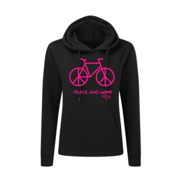 Peace and vélo Rose Fluo |Sweat original à capuche Femme