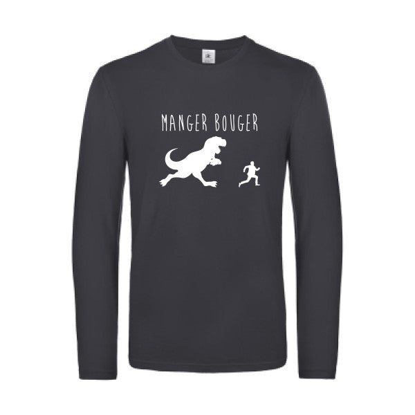 manger bouger - t shirt- manches- longues- original- humour- Dark Grey impression Face