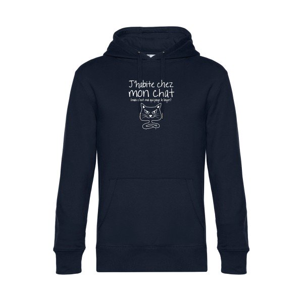 J-habite-chez-mon-chat sweat shirt original Navy Blue flex Blanc impression Face