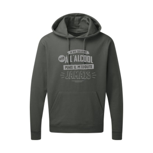 Non à l'alcool  |Sweat  capuche humoristique Gris 