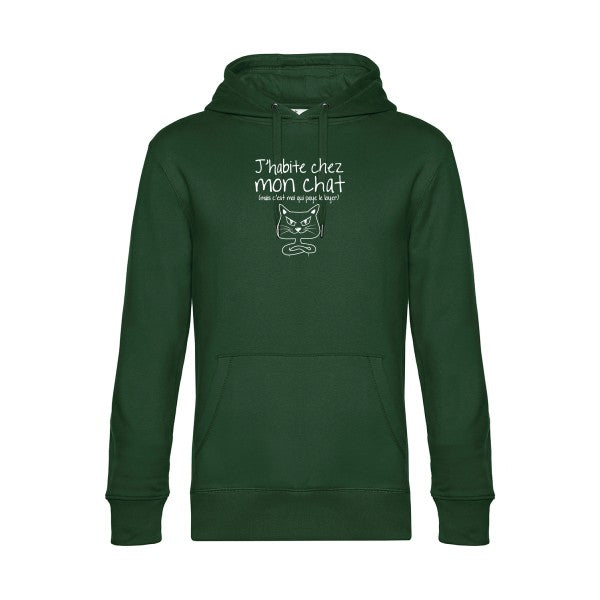 J-habite-chez-mon-chat sweat shirt original Bottle Green flex Blanc impression Face