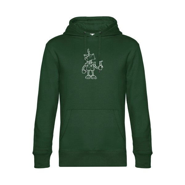 Robot-&-Bird sweat shirt original Bottle Green flex Blanc impression Face