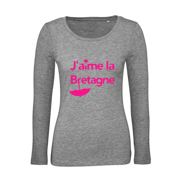 J'aime la Bretagne Rose Fluo |   T shirt manches longues femme|100% bio