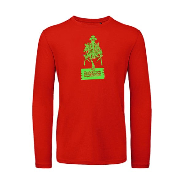 Y a-t-il une vie avant la mort ? Vert fluo |T shirt bio homme rigolo manches longues