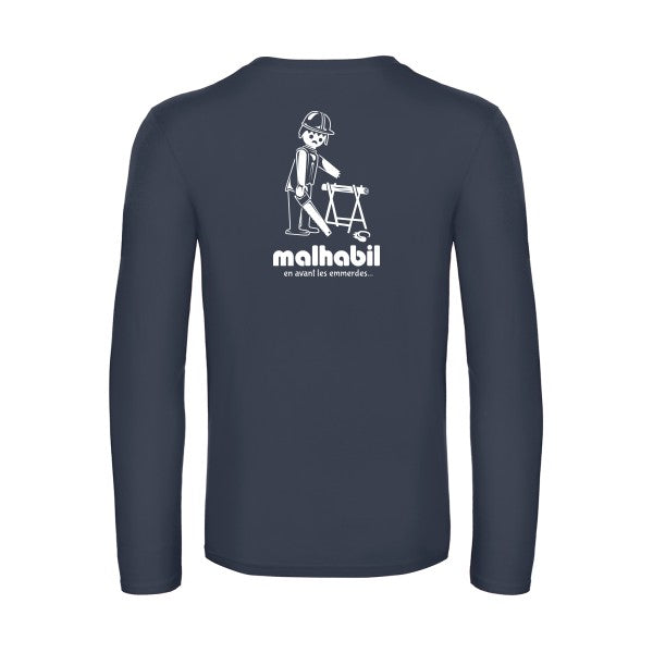 malhabil... - t shirt- manches- longues- original- humour- Navy impression Dos