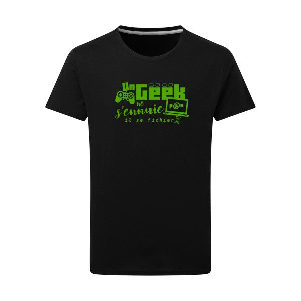 Un geek ne s'ennuie pas - Flex Vert pomme Tshirt original Dark Black  4XL