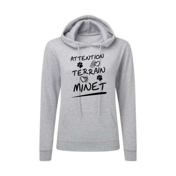 Attention Terrain Minet Noir |Sweat original à capuche Femme