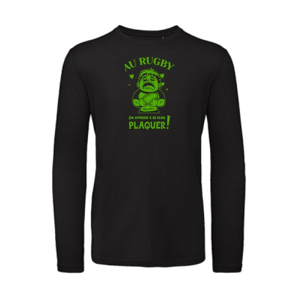 Au rugby, on apprend à se faire plaquer ! Vert pomme |T-shirt bio manches longues