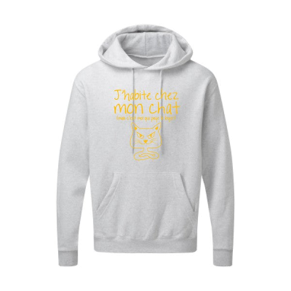 J'habite chez mon chat jaune Or |Sweat capuche imprimé homme