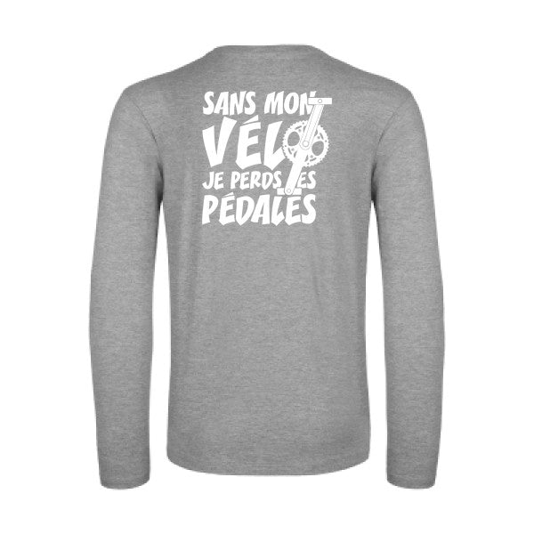 sans mon velo je perds les pedales  - t shirt- manches- longues- original- humour- Sport Grey impression Dos