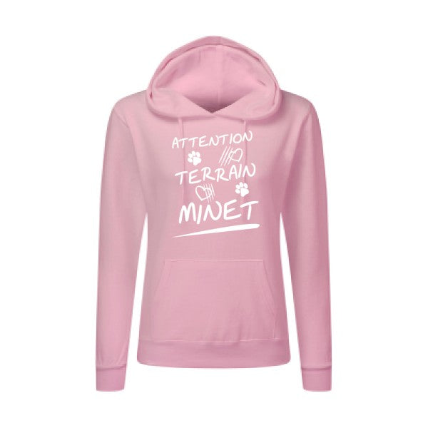 Attention Terrain Minet Blanc |Sweat original à capuche Femme