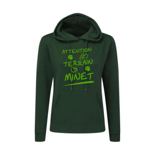 Attention Terrain Minet Vert pomme |Sweat original à capuche Femme