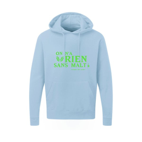 On n'a rien sans malt |Sweat  capuche humoristique Vert fluo 