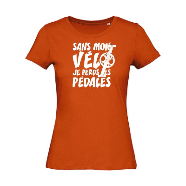 T shirt humour bio femme   femme bio|Sans mon vÃ©lo, je perds les pÃ©dales ! Blanc 