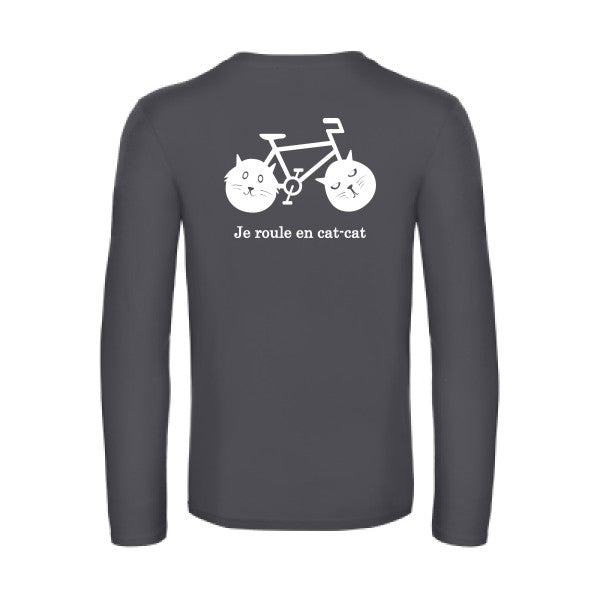 cat cat bike - t shirt- manches- longues- original- humour- Dark Grey impression Dos