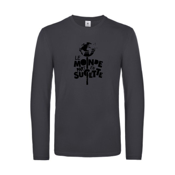 le monde part en sucette - t shirt- manches- longues- original- humour- Dark Grey impression Face