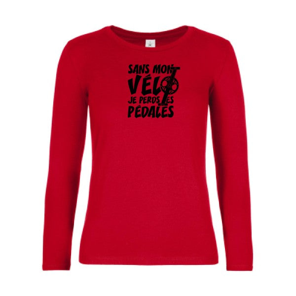 t-shirt lsl femme Sans-mon-velo-je-perds-les-pedales- Red flex Noir