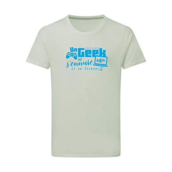 Un geek ne s'ennuie pas - Flex bleu clair Tshirt original Pastel Macchiato  2XL