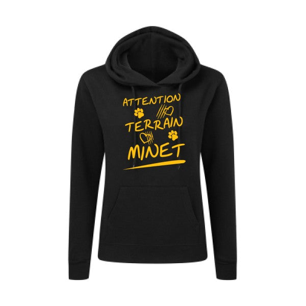 Attention Terrain Minet jaune Or |Sweat original à capuche Femme