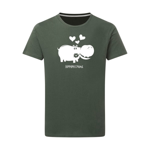 Hippopo t'aime Blanc -Flex Blanc sur T-shirt SG  Thyme  2XL