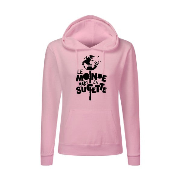 Le Monde part en Sucette Noir |Sweat original à capuche Femme