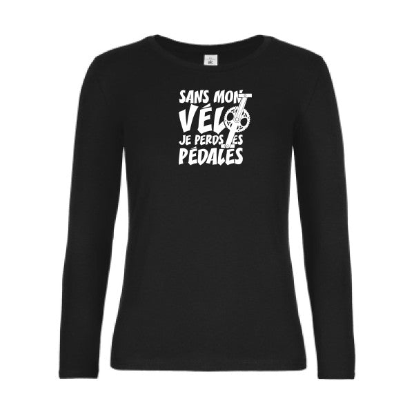 t-shirt lsl femme Sans-mon-velo-je-perds-les-pedales- Black flex blanc